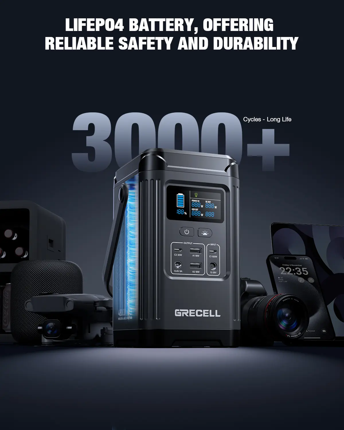 Grecell 240W 12000mAh Mini Outdoor Portable Lifepo4 portable power station