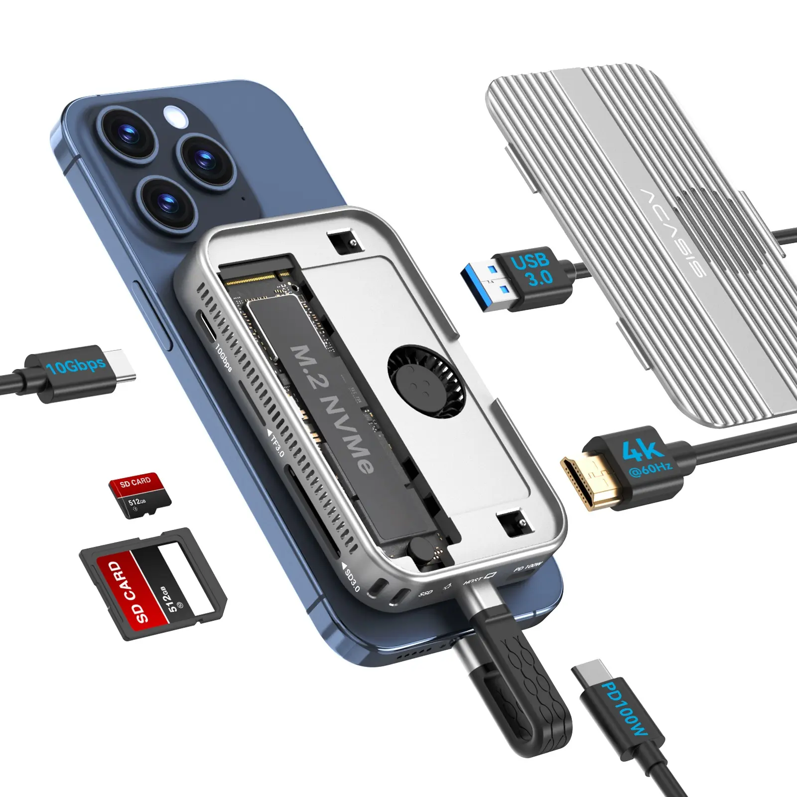Acasis EC1401 10Gbps Magnetic M.2 NVMe SSD Enclosure & USB C Docking Station