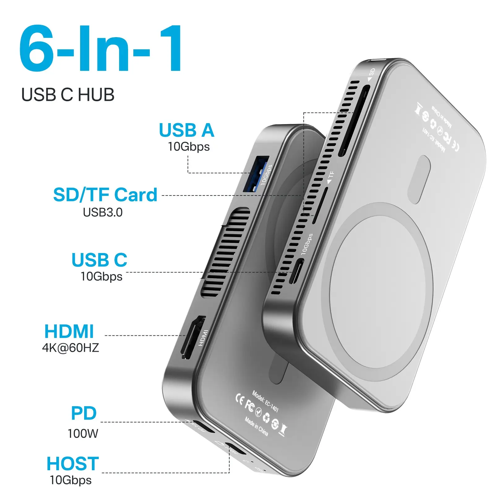 Acasis EC1401 10Gbps Magnetic M.2 NVMe SSD Enclosure & USB C Docking Station
