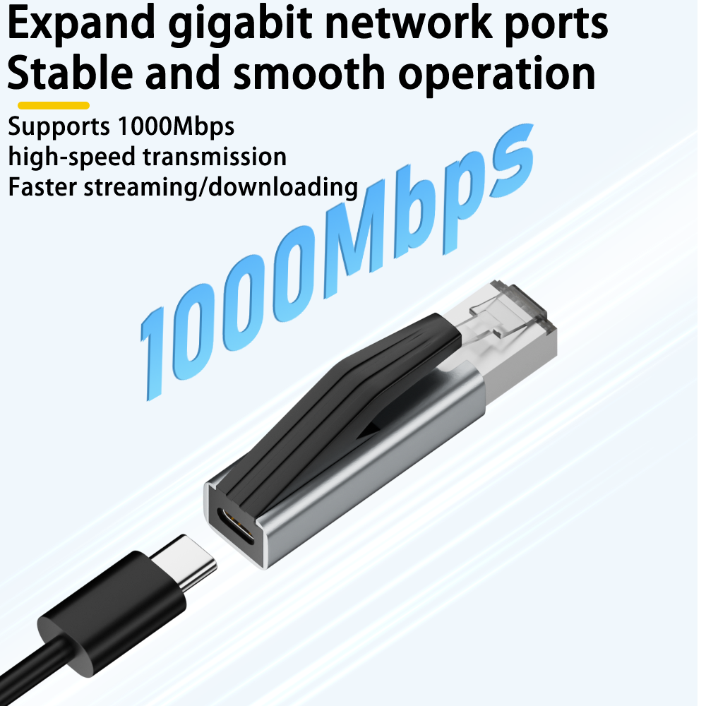 USB C to Ethernet Adapter Type-C Female to RJ45 Male Adapter Portable 1Gbps Gigabit Network Card for for Laptops and Phone