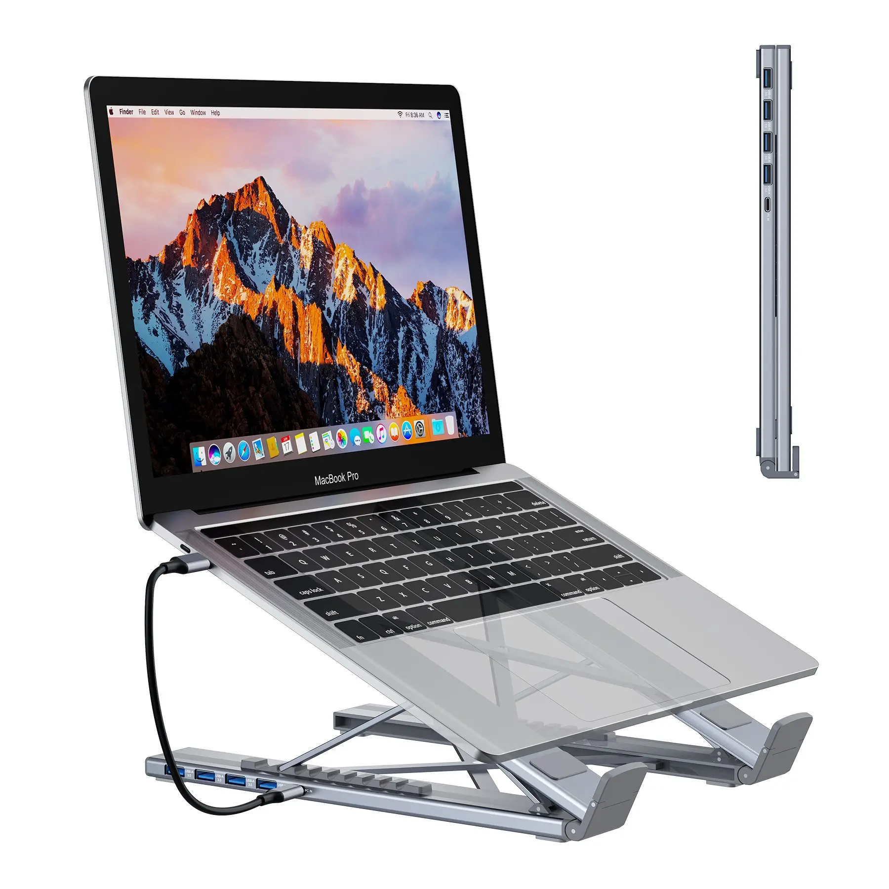 Laptop Holder Stand 5&8 Ports Usb c Hub Aluminium Adjustable HD 4K USB3.0 Multifunction 8 in 1 USB C HUB Laptop Stand