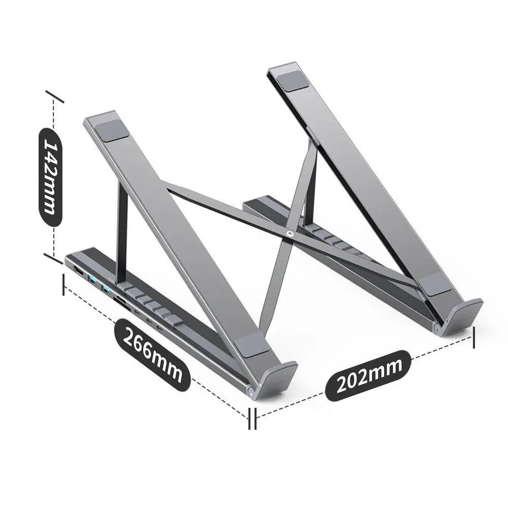 Laptop Holder Stand 5&8 Ports Usb c Hub Aluminium Adjustable HD 4K USB3.0 Multifunction 8 in 1 USB C HUB Laptop Stand