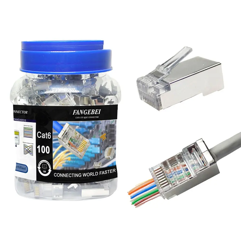 Ethernet STP Cable Shielded 8P8C Modular Plug Network Cat6 RJ45 Pass Through Connector